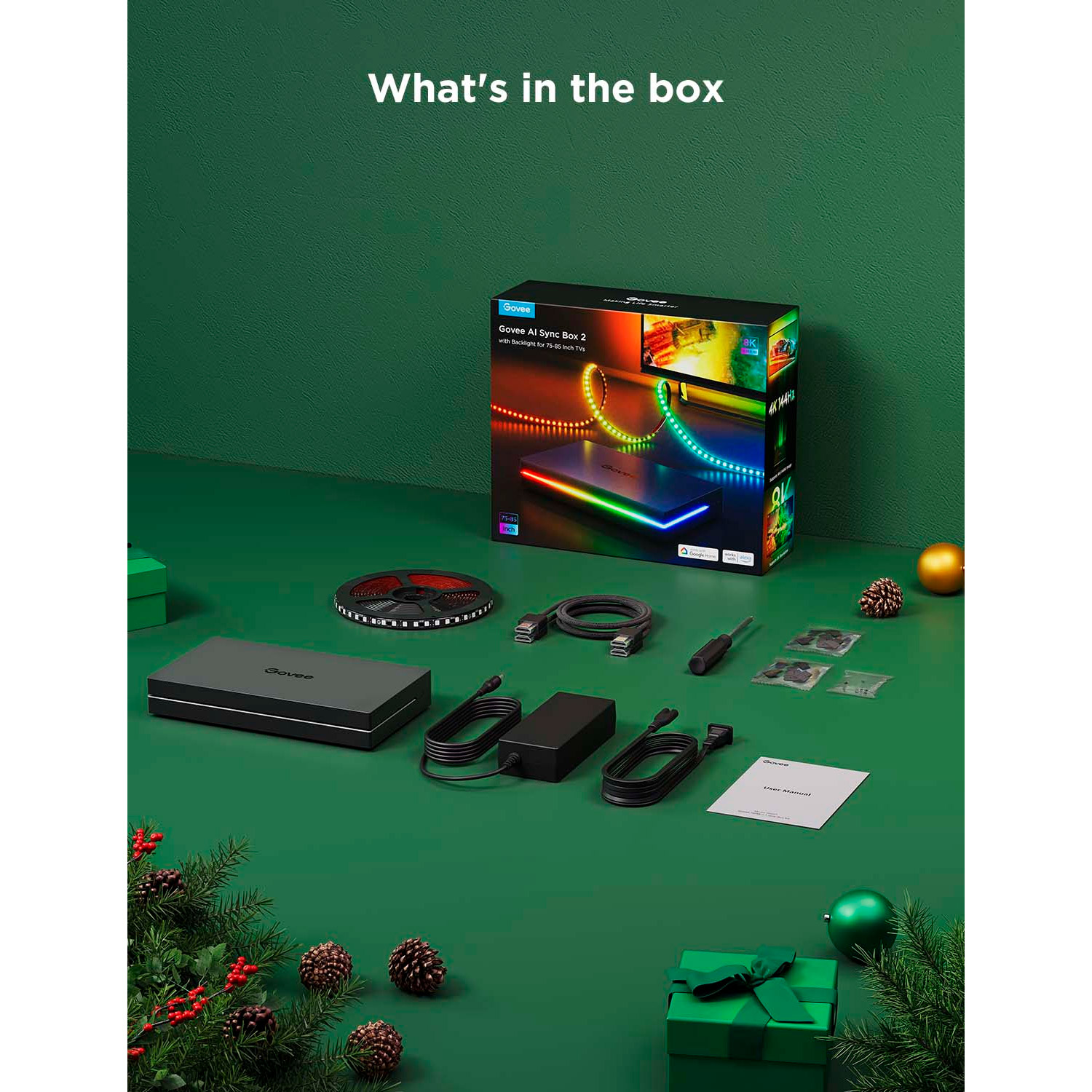 Набір адаптивного підсвічування GOVEE H8604 Govee AI Sync Box 2 for 55"-65" RGBICW 3.6м (H8604C12)