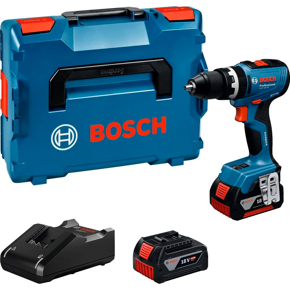 Акумуляторний дриль-шурупокрут BOSCH GSB 18V-65 Professional + 2 АКБ 5Ah, ЗП, кейс (0.601.9N3.303)