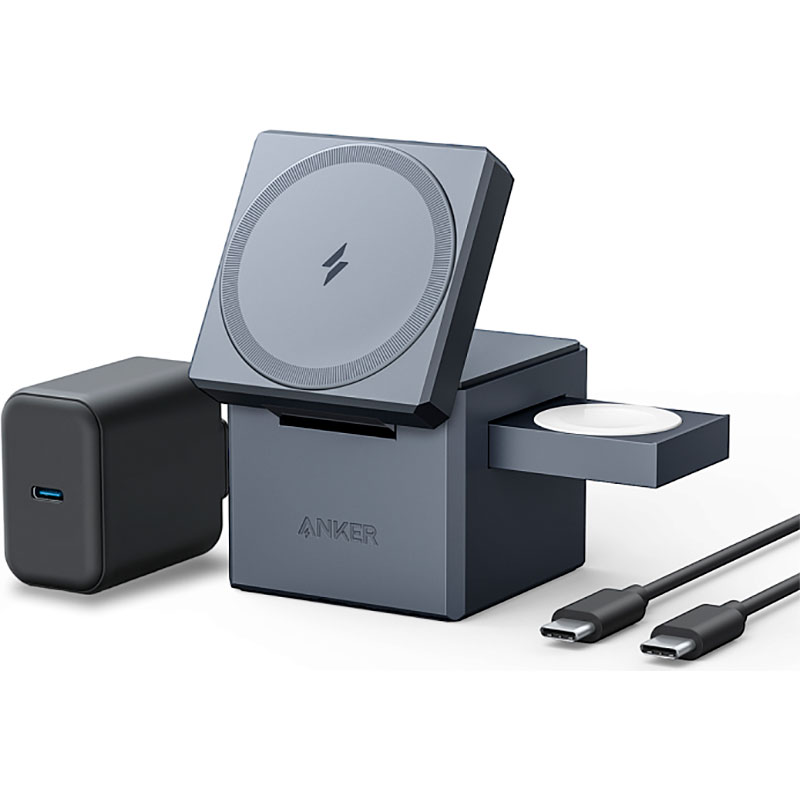 Бездротовий зарядний пристрій ANKER 3-in-1 Cube MagSafe 15W Wireless Charging Station Black (Y1811G11)