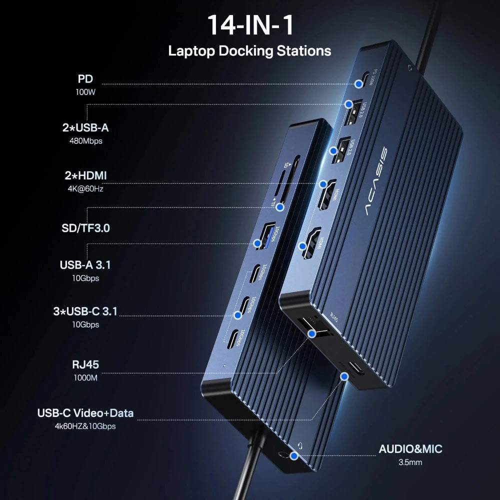 Порт-реплікатор ACASIS DS-0202 14 Ports 4K 60Hz USB-C Docking Station with PD 100W Charging