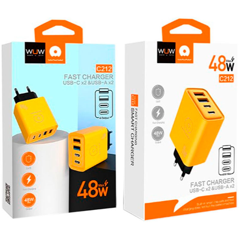 Зарядний пристрій WUW C212 2xUSB-A, 2xUSB-C, PD48W Yellow