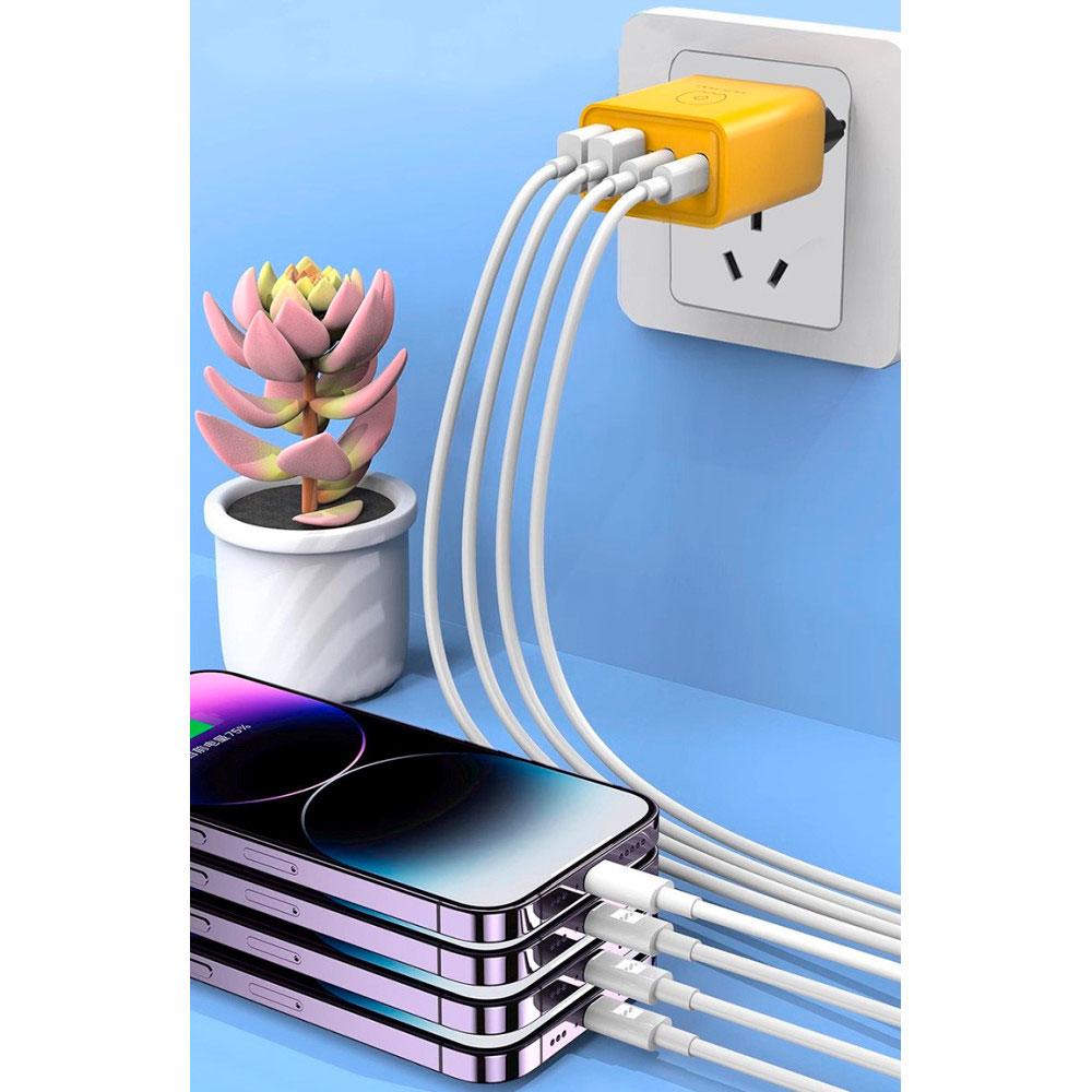 Зарядний пристрій WUW C212 2xUSB-A, 2xUSB-C, PD48W Yellow
