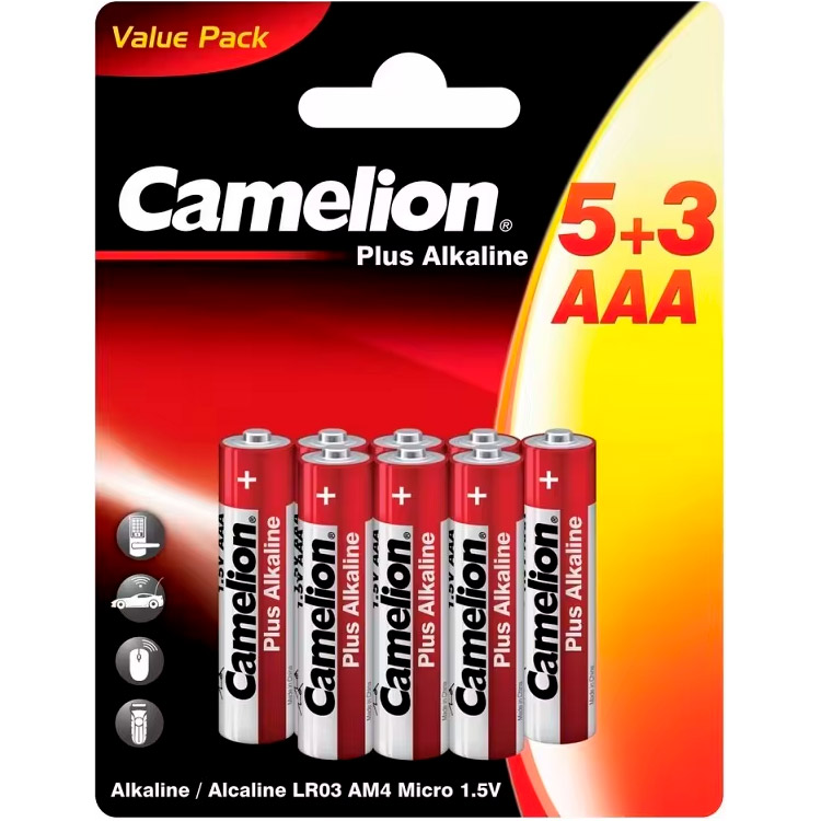 Батарейка CAMELION Plus Alkaline AAA 8шт/уп (LR03-BP5+3)