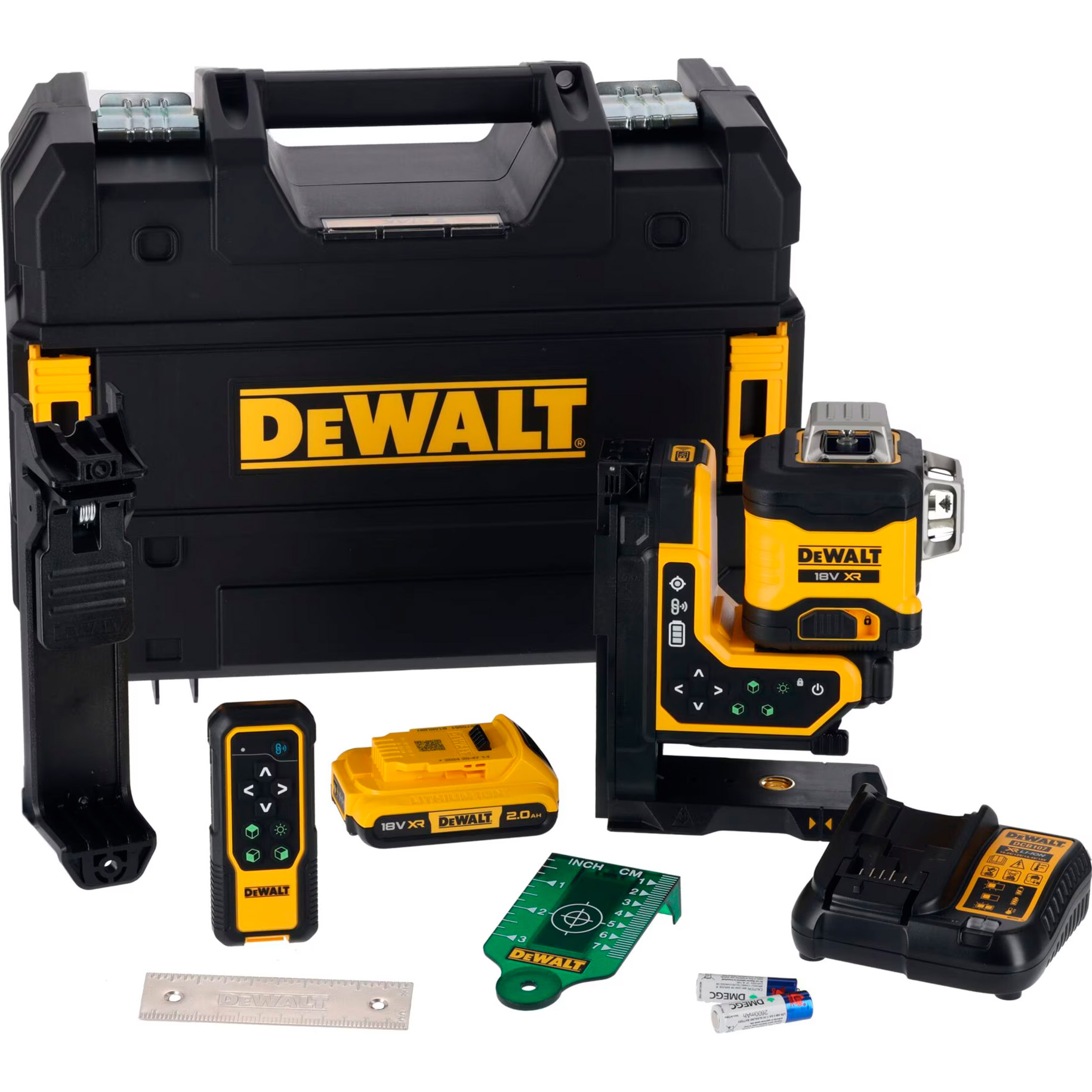 Нивелир лазерный DeWALT DCLE34035D1 АКБ 18V XR 2Ah + ЗУ + пульт ДУ + держатель + мишень + кейс