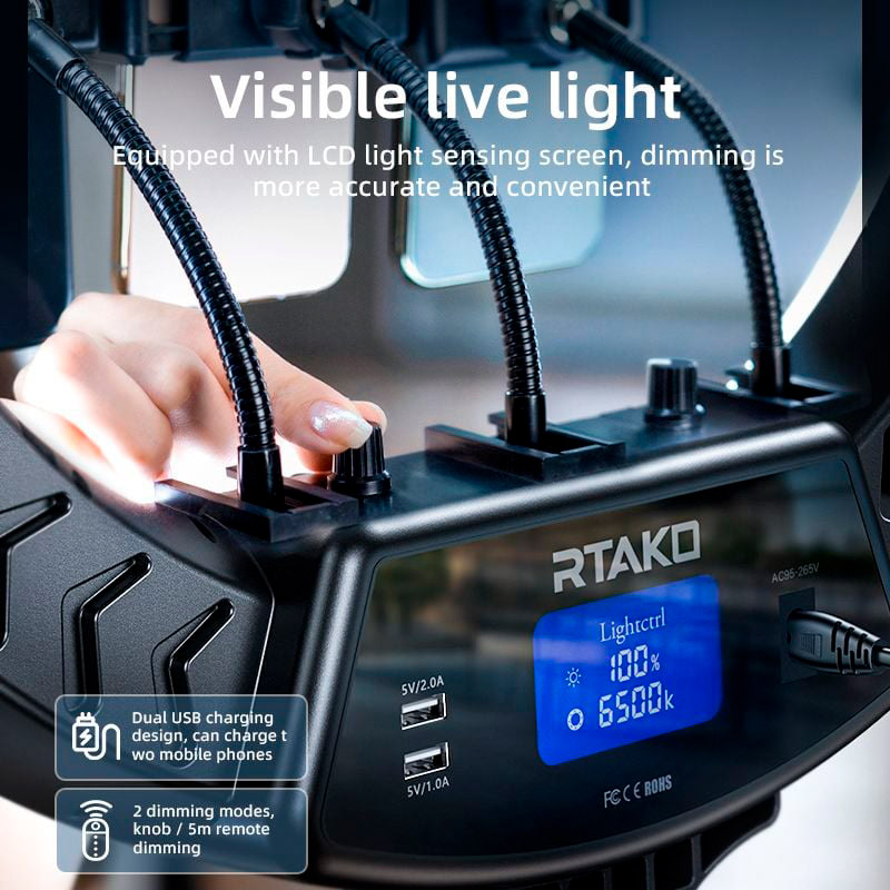 Кільцева LED лампа RTAKO AR-GTB01-22S Digital Display Right Lightt