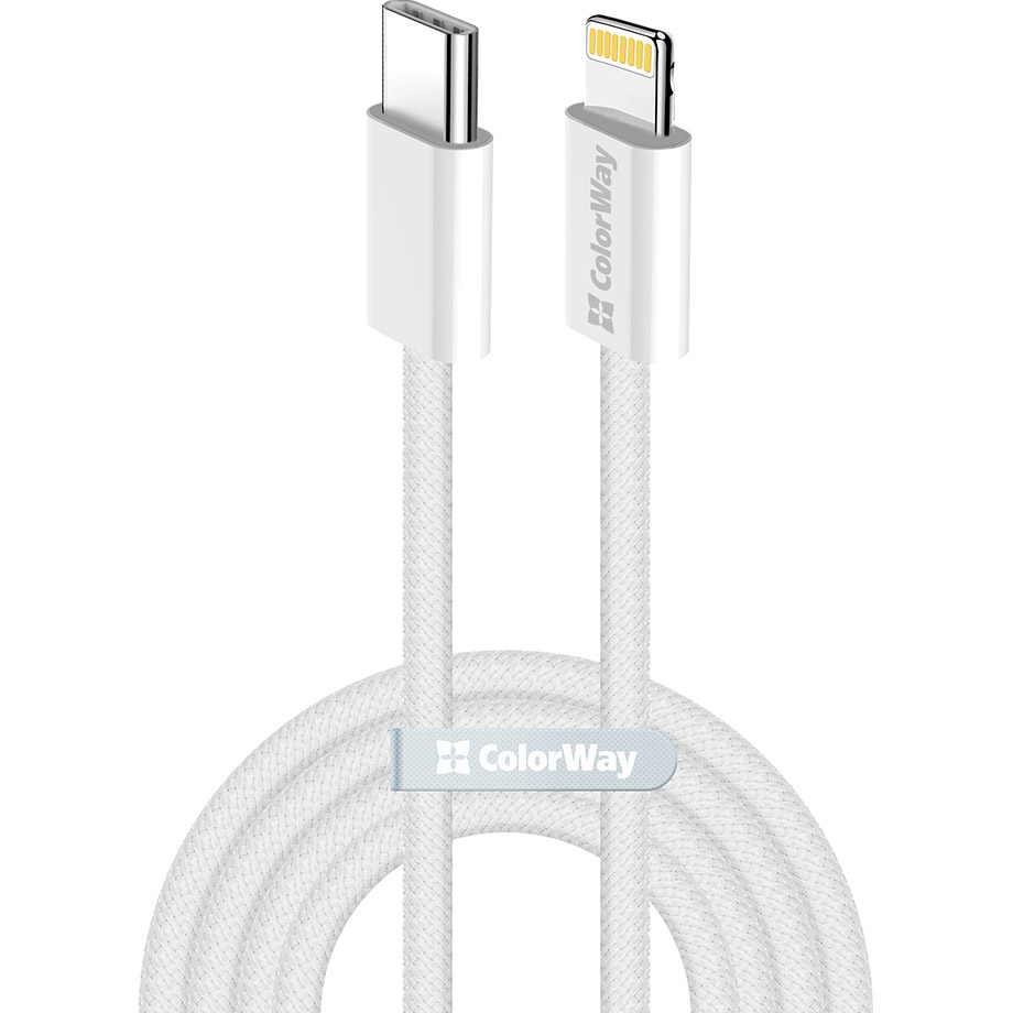 Кабель COLORWAY Fabric Braided Type-C to Lightning 2м White (CW-CBPDCL068-GR)