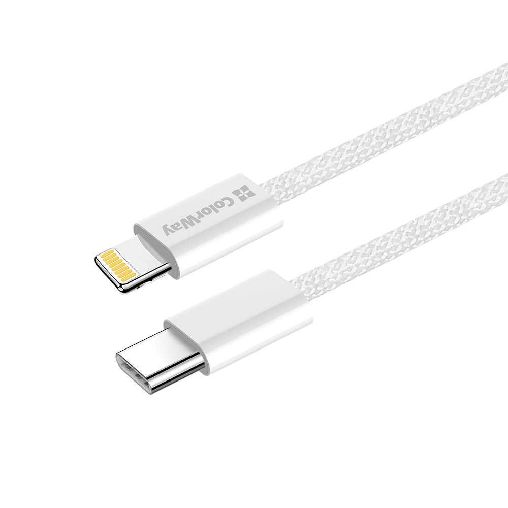 Кабель COLORWAY Fabric Braided Type-C to Lightning 2м White (CW-CBPDCL068-GR)