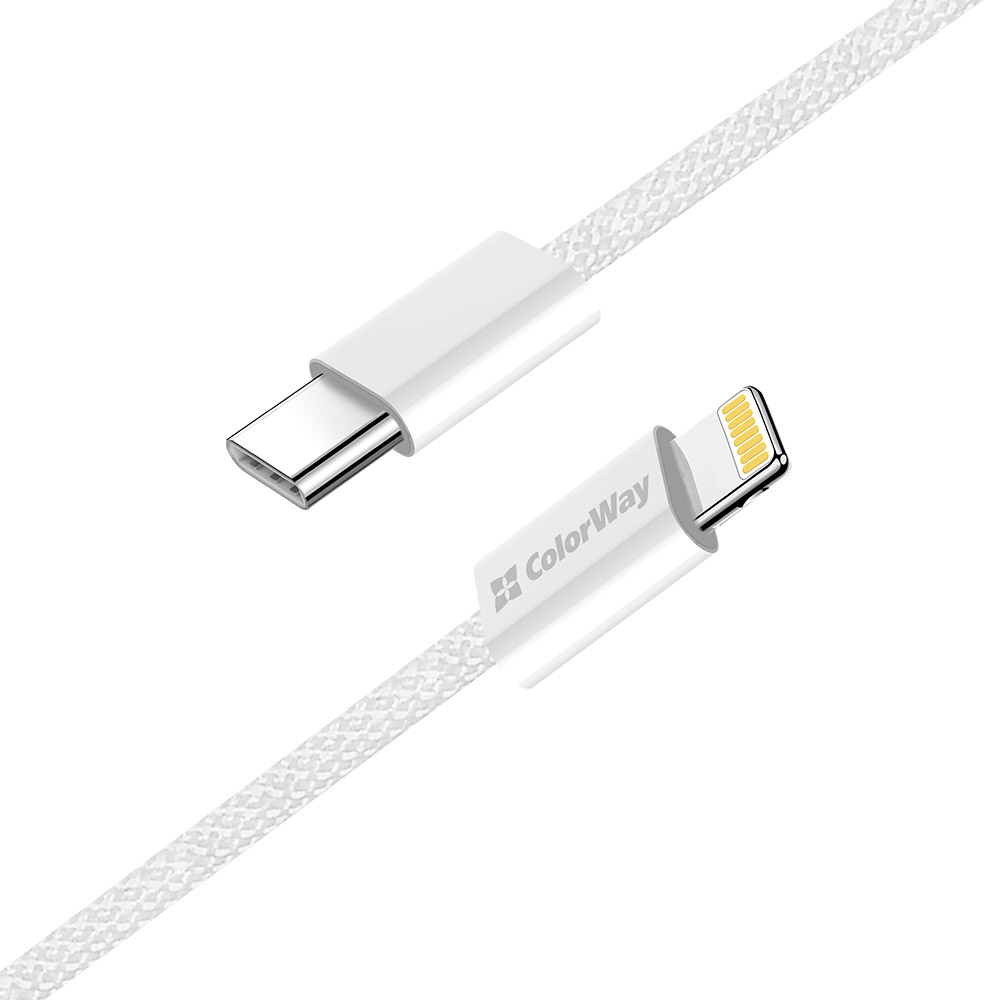Кабель COLORWAY Fabric Braided Type-C to Lightning 2м White (CW-CBPDCL068-GR)