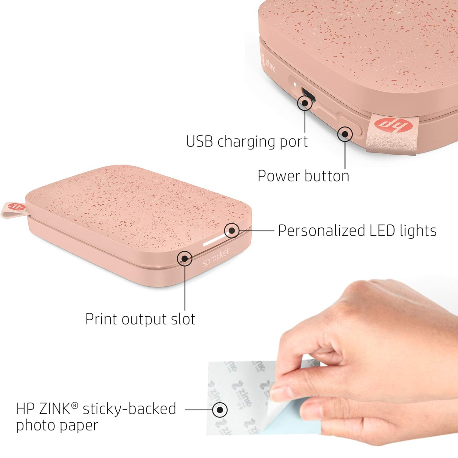 Мобільний фотопринтер HP Sprocket 2x3 Blush Pink (HPISPP)