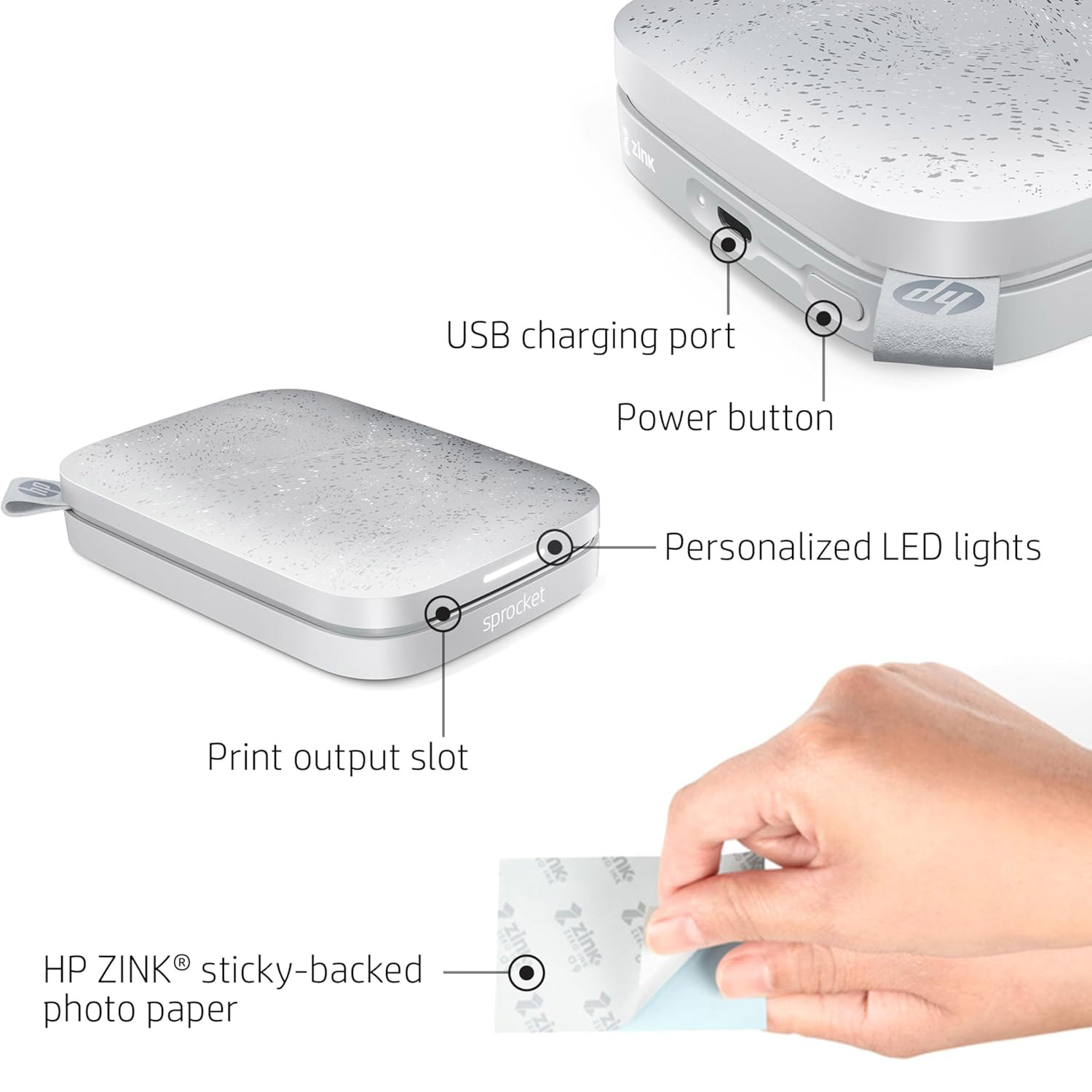 Мобільний фотопринтер HP Sprocket 2x3 Luna Pearl (HPISPW)
