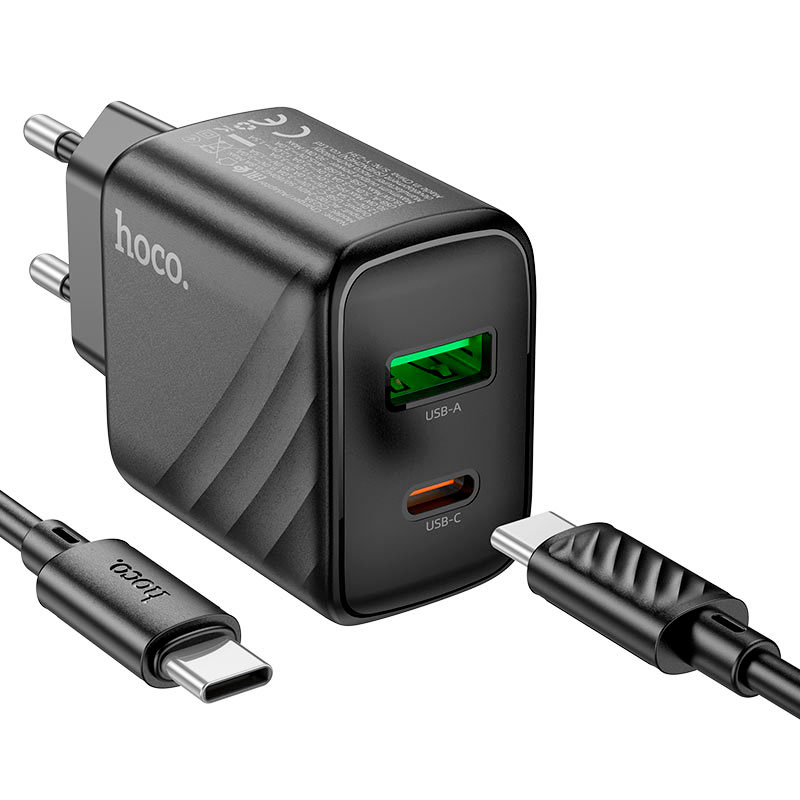 Зарядний пристрій HOCO CS23A Sunlight 1xUSB-C, 1xUSB-A, PD30W, QC3.0 Black w/Type-C cable (6942007609968)