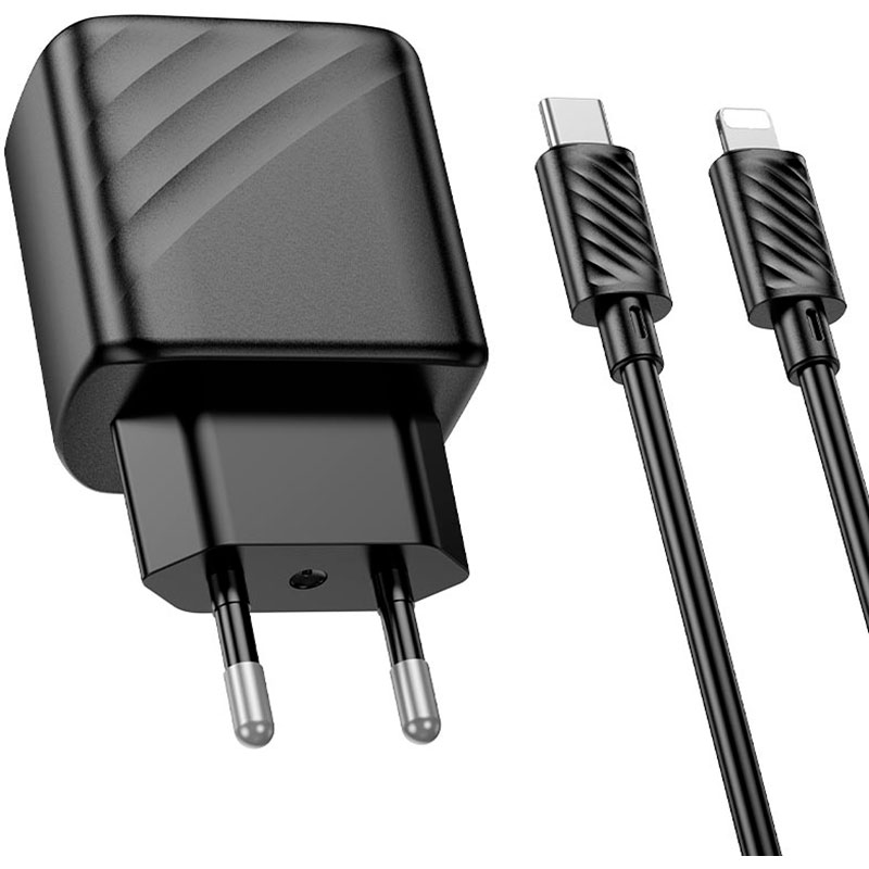 Зарядний пристрій HOCO CS23A Sunlight 1xUSB-C, 1xUSB-A, PD30W, QC3.0 Black w/Type-C to Lightning cable (6942007609951)