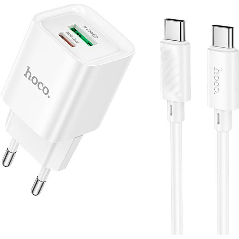 Зарядний пристрій HOCO C147A Charm 1xUSB-A, 1xUSB-C, PD20W, QC3.0 White w/Type-C cable (6942007630290)