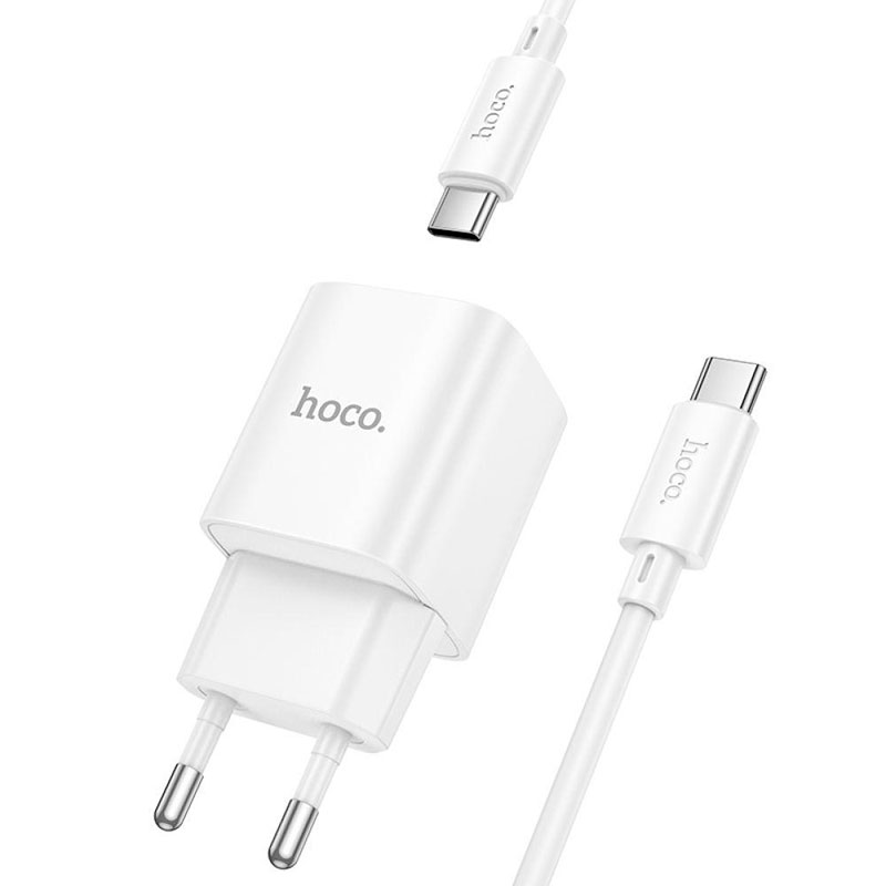 Зарядний пристрій HOCO C147A Charm 1xUSB-A, 1xUSB-C, PD20W, QC3.0 White w/Type-C cable (6942007630290)