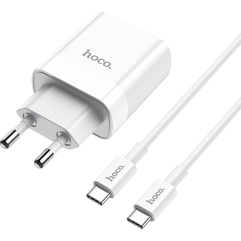 Зарядний пристрій HOCO C80A Rapido 1xUSB-A, 1xUSB-C, PD20W, QC3.0 White w/Type-C cable (6931474740533)