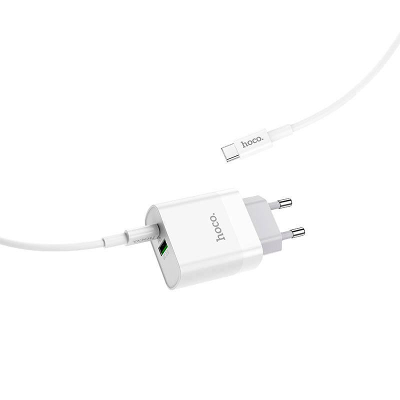 Зарядний пристрій HOCO C80A Rapido 1xUSB-A, 1xUSB-C, PD20W, QC3.0 White w/Type-C cable (6931474740533)