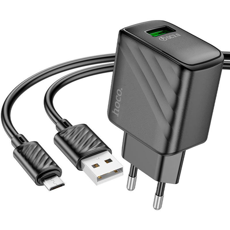 Зарядний пристрій HOCO CS21A Rich 1xUSB-A, QC3.0 Black w/Micro-USB cable (6942007609890)
