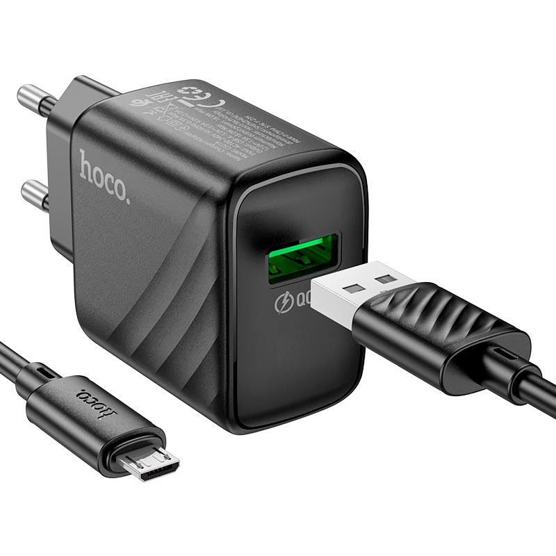 Зарядний пристрій HOCO CS21A Rich 1xUSB-A, QC3.0 Black w/Micro-USB cable (6942007609890)