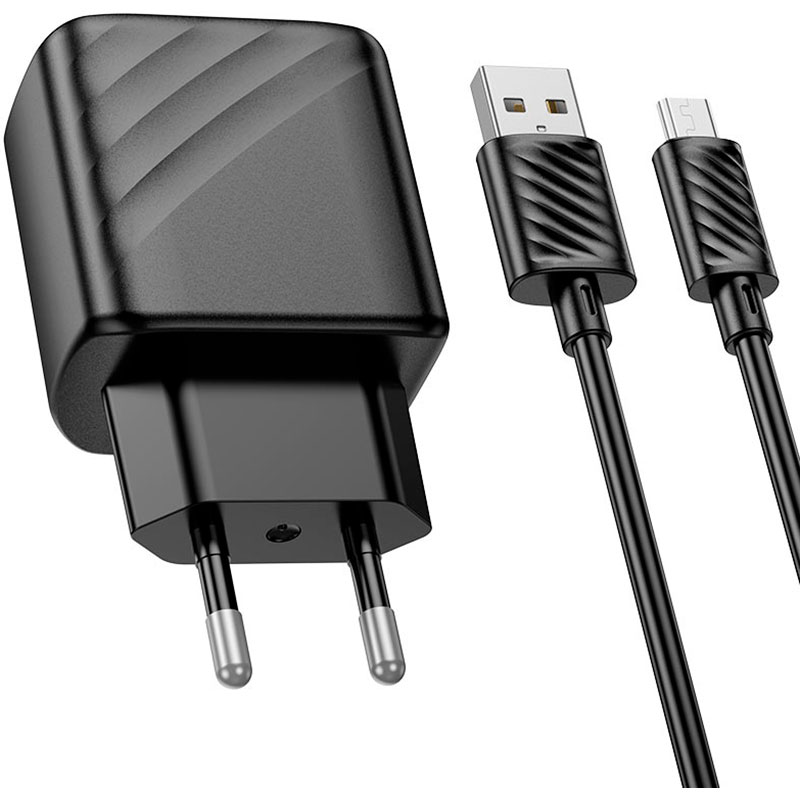 Зарядний пристрій HOCO CS21A Rich 1xUSB-A, QC3.0 Black w/Micro-USB cable (6942007609890)