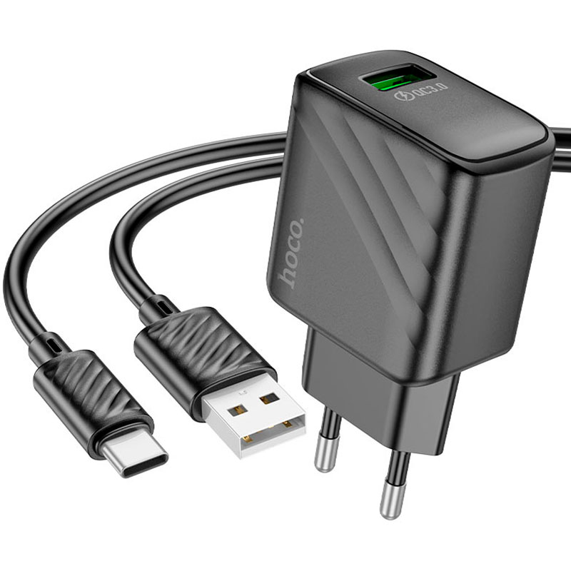 Зарядний пристрій HOCO CS21A Rich 1xUSB-A, QC3.0 Black w/Type-C cable (6942007609906)