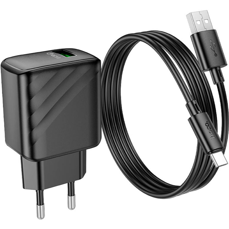 Зарядний пристрій HOCO CS21A Rich 1xUSB-A, QC3.0 Black w/Type-C cable (6942007609906)
