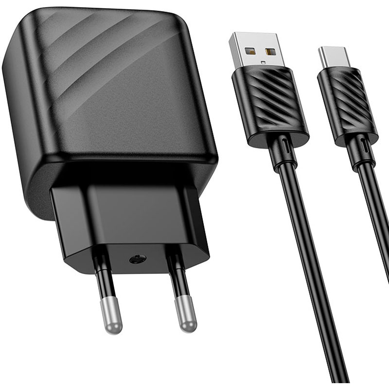 Зарядний пристрій HOCO CS21A Rich 1xUSB-A, QC3.0 Black w/Type-C cable (6942007609906)