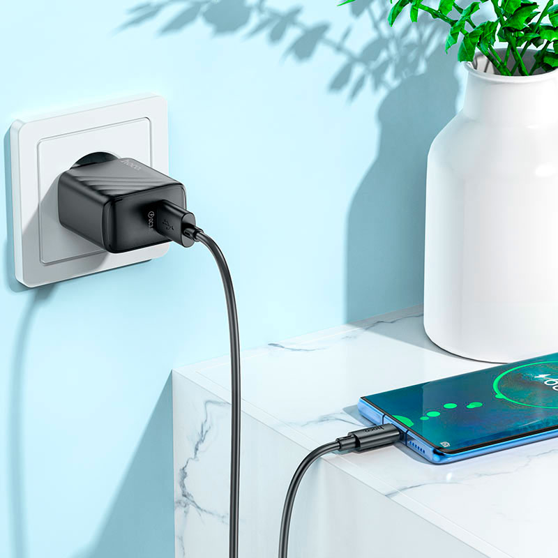 Зарядний пристрій HOCO CS21A Rich 1xUSB-A, QC3.0 Black w/Type-C cable (6942007609906)