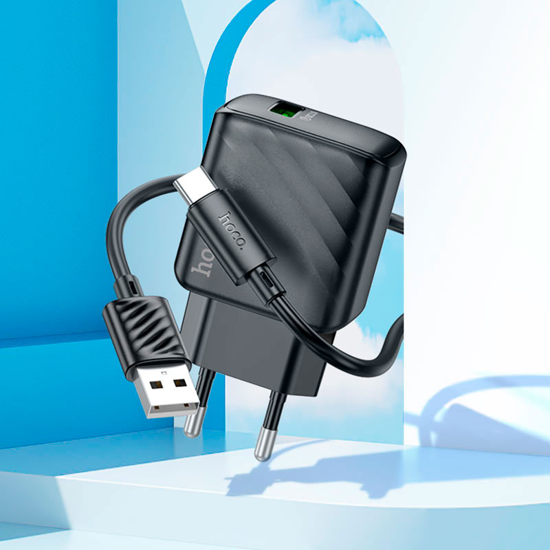 Зарядний пристрій HOCO CS21A Rich 1xUSB-A, QC3.0 Black w/Type-C cable (6942007609906)