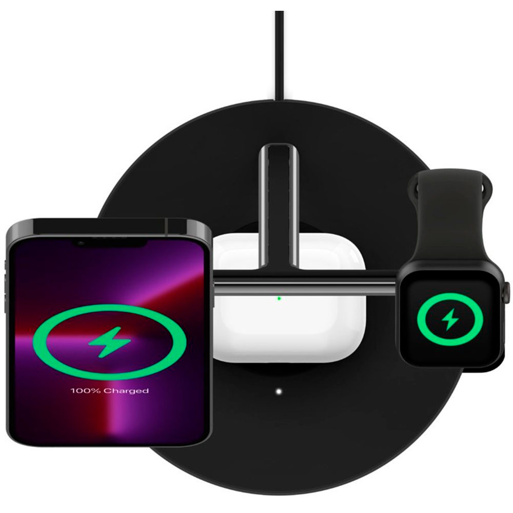 Бездротовий зарядний пристрій BELKIN Boost Up Charge Pro 3-in-1 Wireless Charger with MagSafe Qi2 15W Black (WIZ032KQBK)