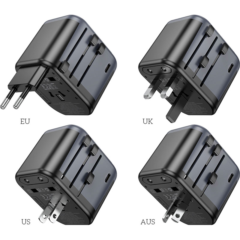 Зарядний пристрій BOROFONE BAC12 Leader 2xUSB-A, 1xUSB-C, 2.4A Universal Conversion Charger Black