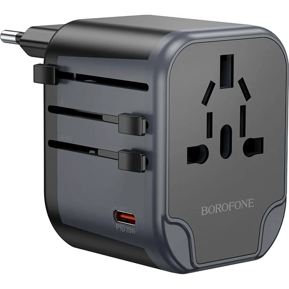 Зарядний пристрій BOROFONE BAC13 Leader 2xUSB-A, 1xUSB-C, PD20W, QC3.0 Universal Conversion Charger Black
