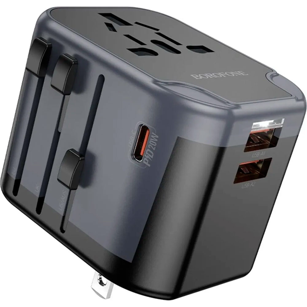 Зарядний пристрій BOROFONE BAC13 Leader 2xUSB-A, 1xUSB-C, PD20W, QC3.0 Universal Conversion Charger Black
