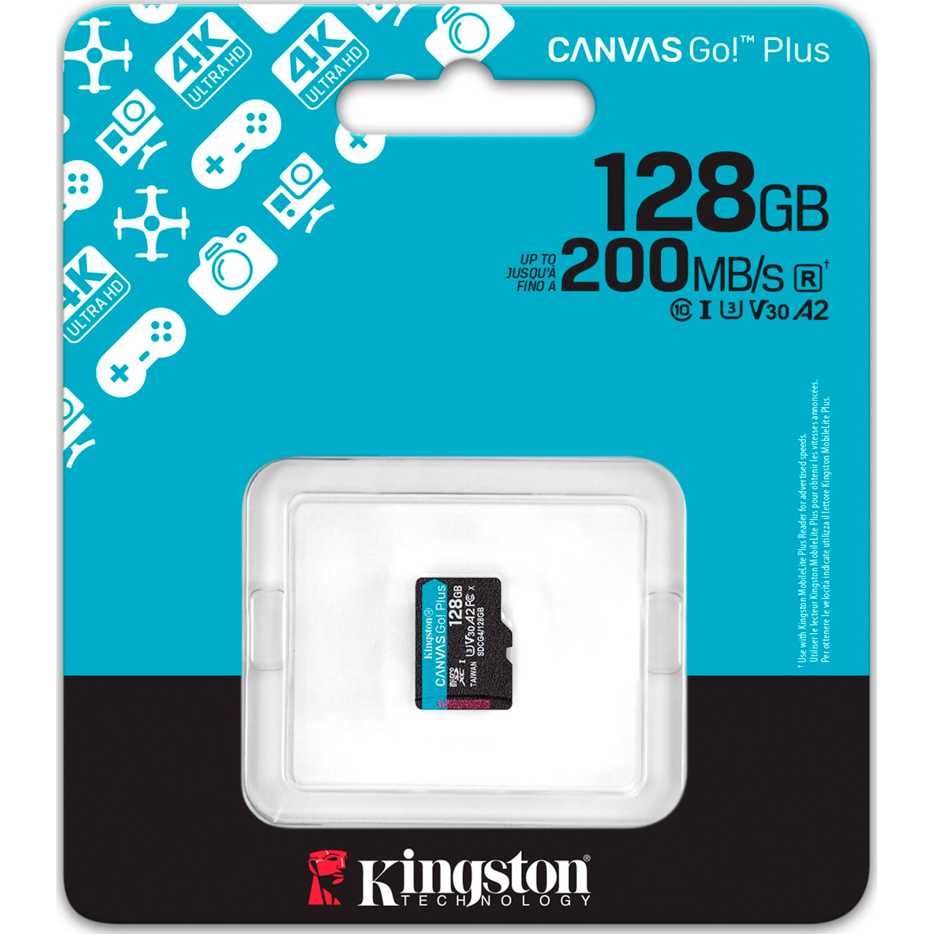 Карта пам'яті KINGSTON microSDXC Canvas Go! Plus 128GB UHS-I U3 V30 A2 Class 10 (SDCG4/128GBSP)