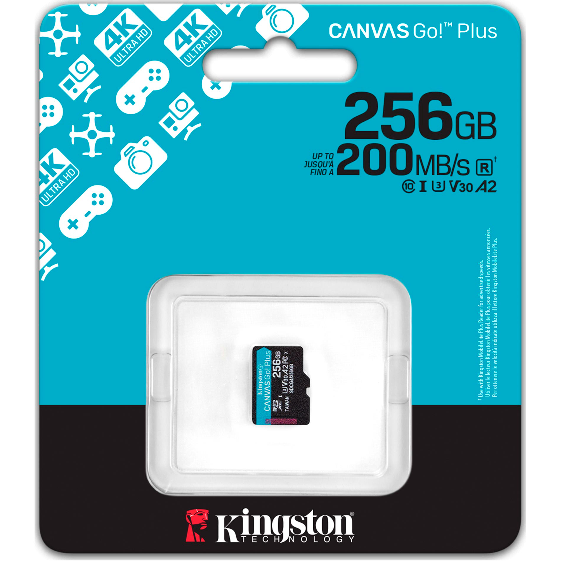 Карта пам'яті KINGSTON microSDXC Canvas Go! Plus 256GB UHS-I U3 V30 A2 Class 10 (SDCG4/256GBSP)