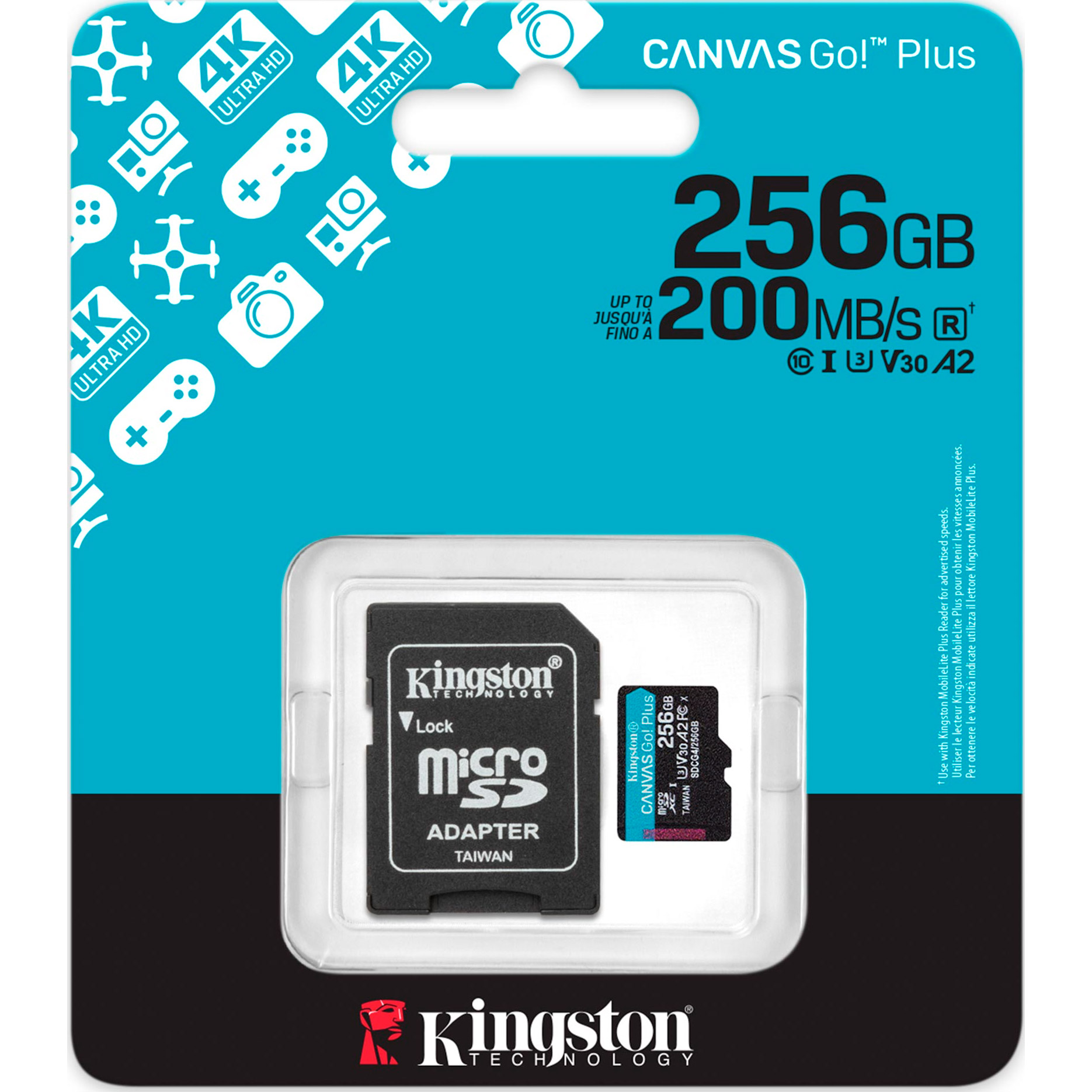 Карта пам'яті KINGSTON microSDXC Canvas Go! Plus 256GB UHS-I U3 V30 A2 Class 10 + SD-adapter (SDCG4/256GB)