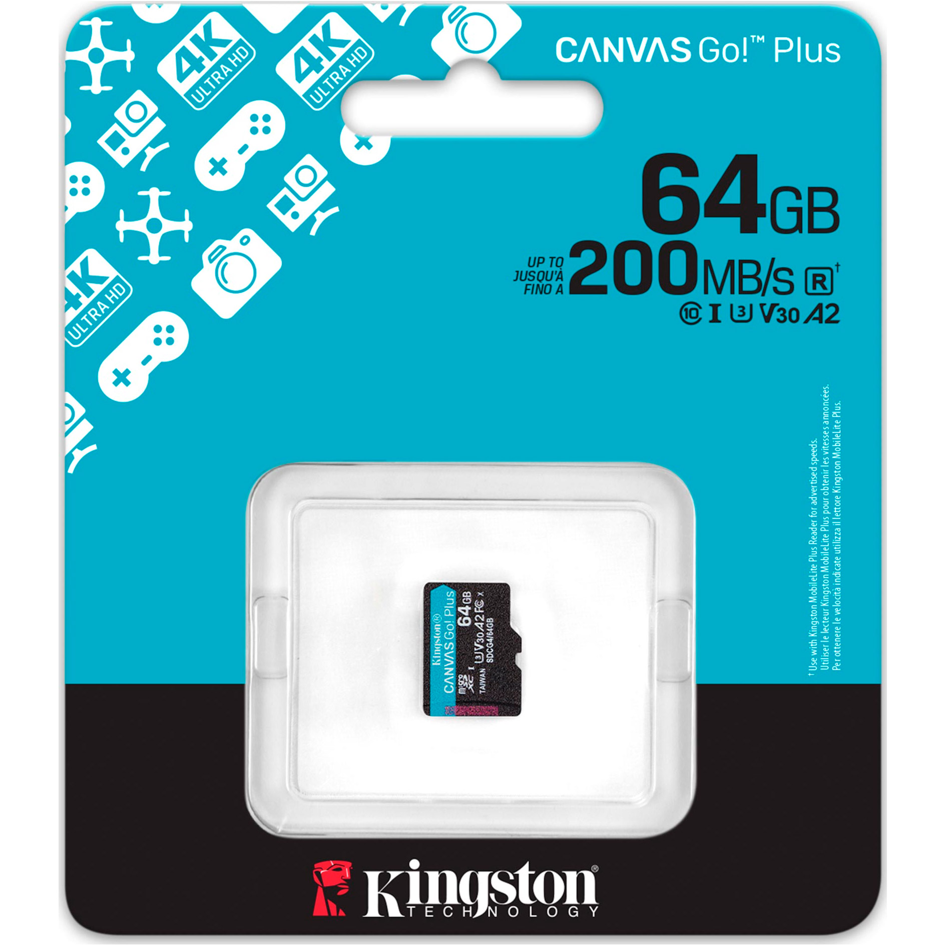 Карта пам'яті KINGSTON microSDXC Canvas Go! Plus 64GB UHS-I U3 V30 A2 Class 10 (SDCG4/64GBSP)