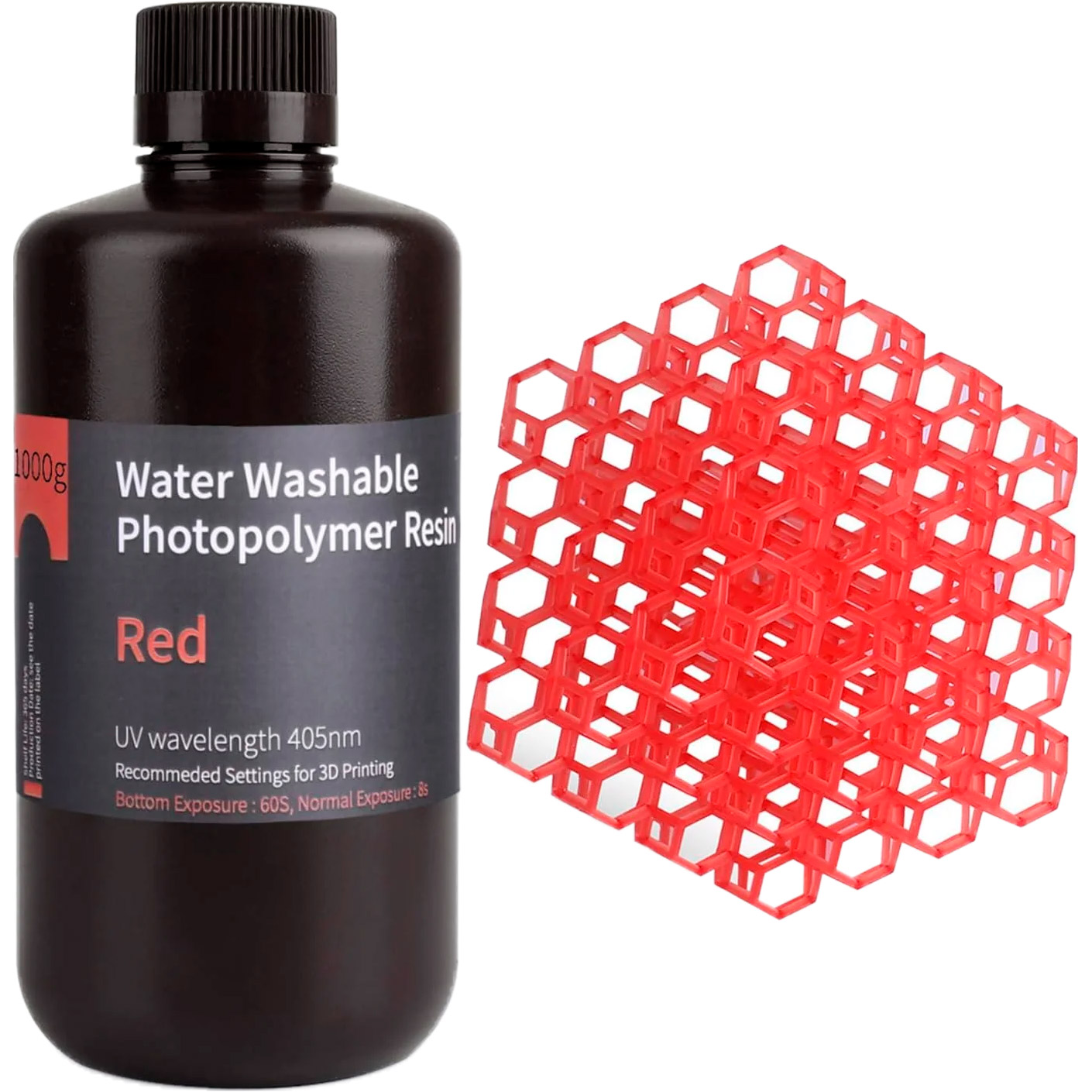 Фотополимерная смола для 3D принтера ELEGOO Water-Washable Resin, 1кг, Red (50.103.0002)