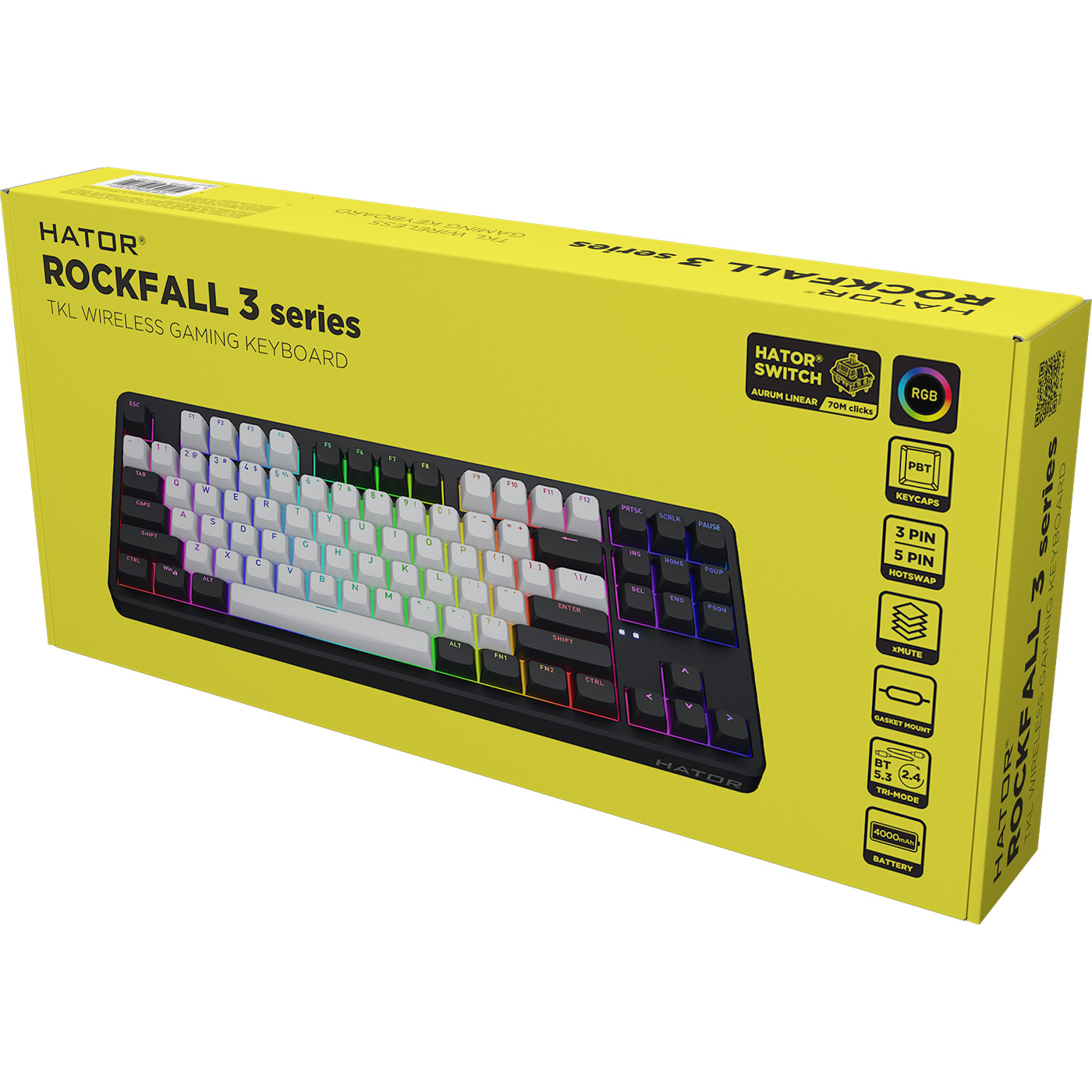 Клавіатура бездротова HATOR Rockfall 3 TKL Wireless Aurum Orange Switch Black (HTK850)