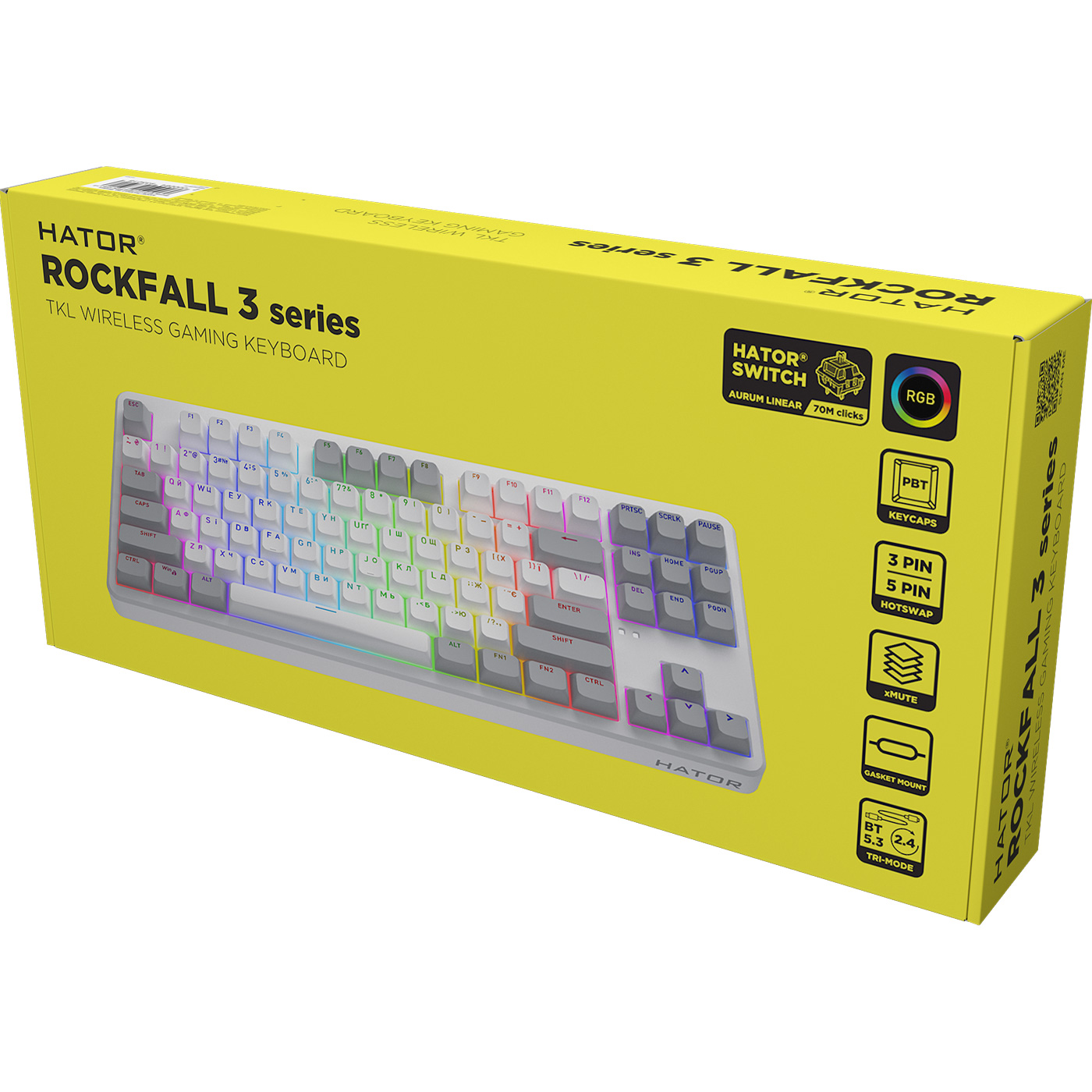 Клавиатура беспроводная HATOR Rockfall 3 TKL Wireless Aurum Orange Switch White (HTK851UA)