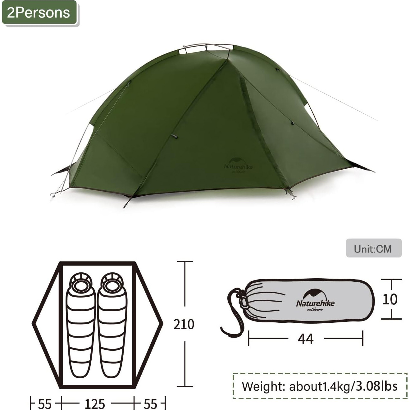 Намет 2-місний NATUREHIKE Tagar 2 Dark Green (6927595793183)