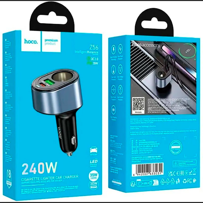 Автомобільний зарядний пристрій HOCO Z56 Friend 1xUSB-C, 1xUSB-A, 1xCar Charger, PD35W, QC3.0 Black (6942007633031)