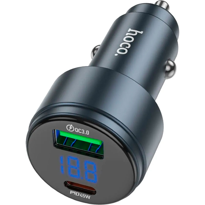 Автомобільний зарядний пристрій HOCO Z57B Glorious 1xUSB-A, 1xUSB-C, PD45W, QC3.0 Metal Gray (6942007633161)