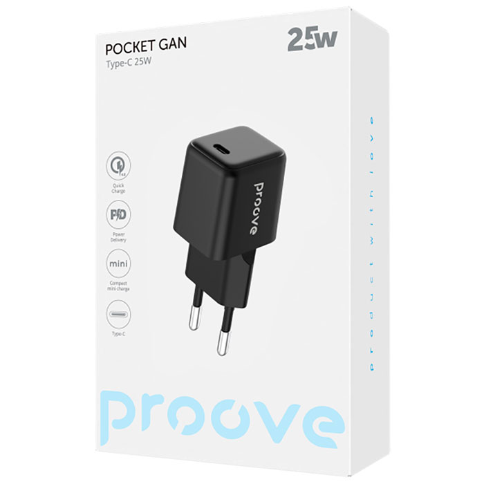 Зарядное устройство PROOVE Pocket GaN 25W 1xUSB-C, PD3.0, QC4.0 Black