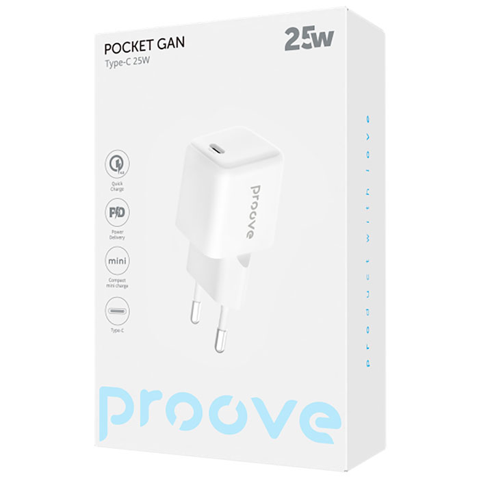 Зарядное устройство PROOVE Pocket GaN 25W 1xUSB-C, PD3.0, QC4.0 White