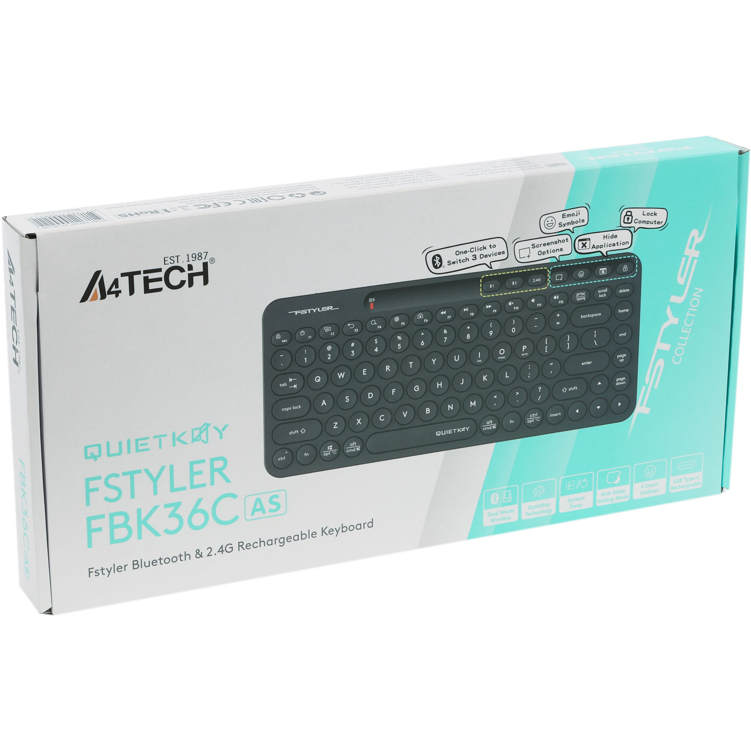 Клавиатура беспроводная A4TECH Fstyler FBK36C AS Black