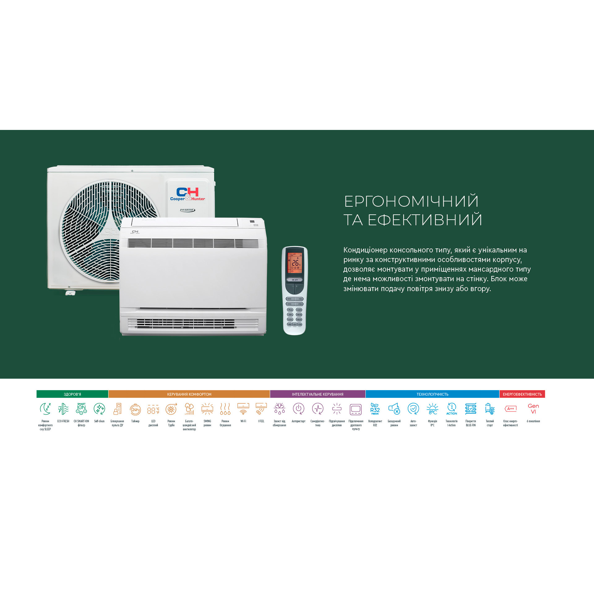 Кондиціонер COOPER&HUNTER Consol Inverter NG CH-S09FVX2-NG Wi-Fi