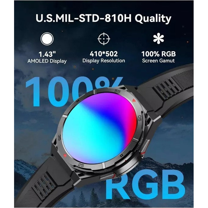 Тактические смарт-часы OUKITEL BT12 Military Smart Watch Gray (6931940789585)