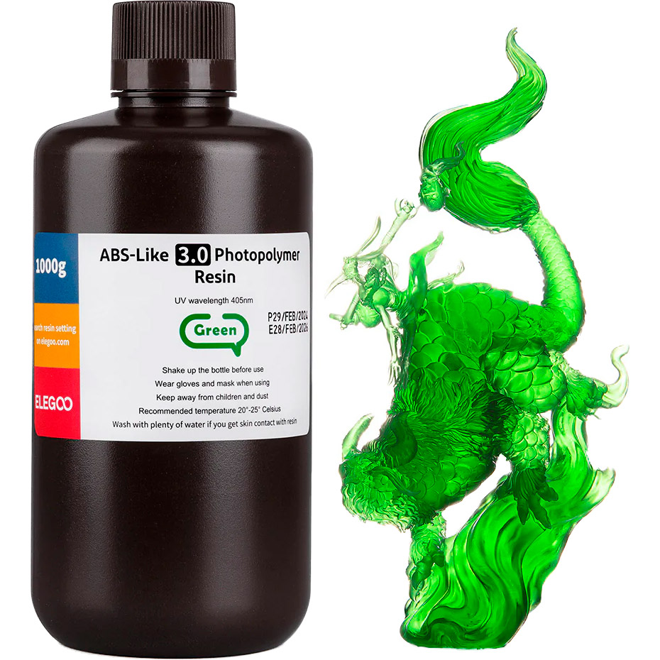 Фотополімерна смола для 3D принтера ELEGOO ABS-Like 3.0, 1кг, Clear Green (50.103.0155)