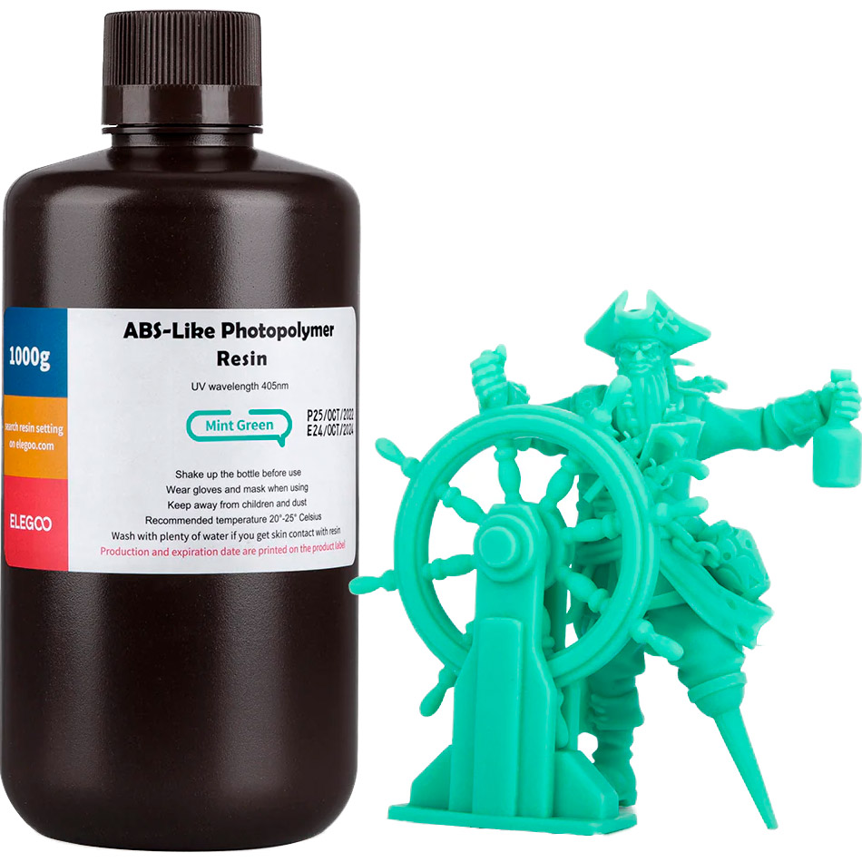 Фотополімерна смола для 3D принтера ELEGOO ABS-Like, 1кг, Mint Green (50.103.0022)