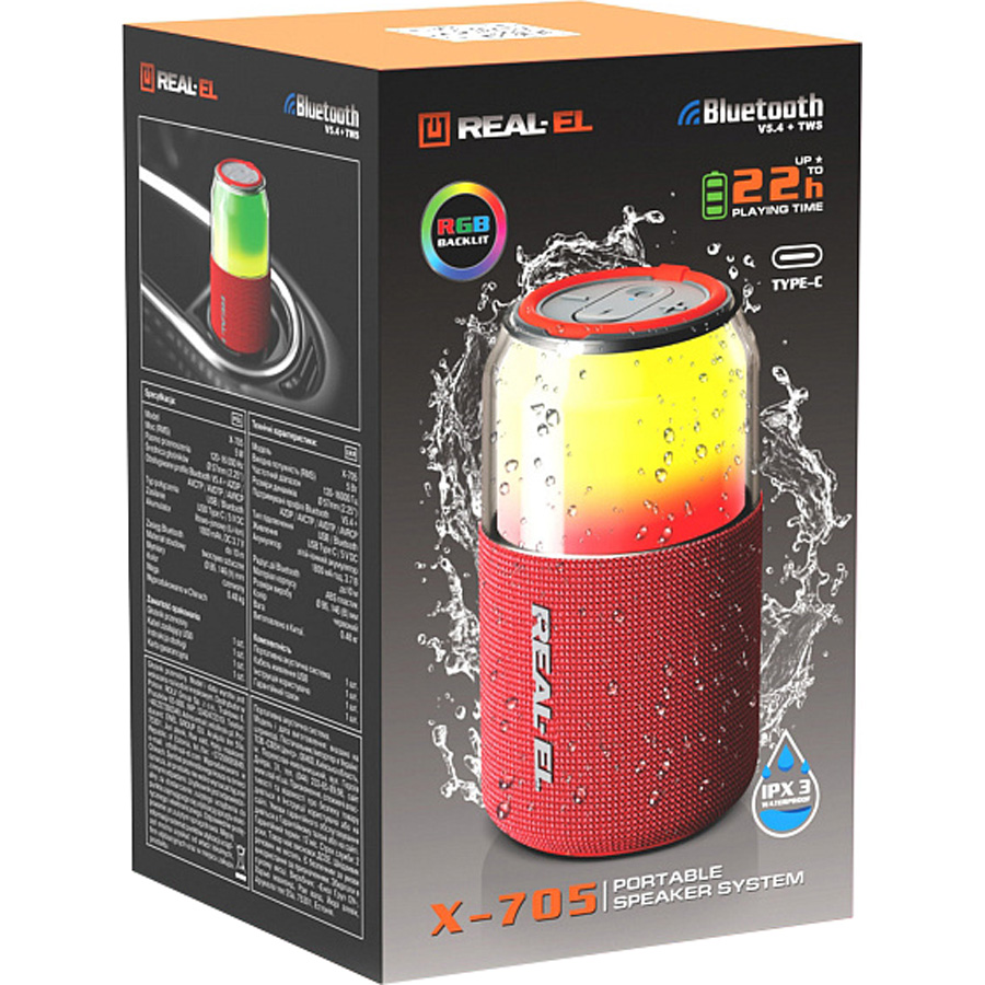 Портативная колонка REAL-EL X-705 Red